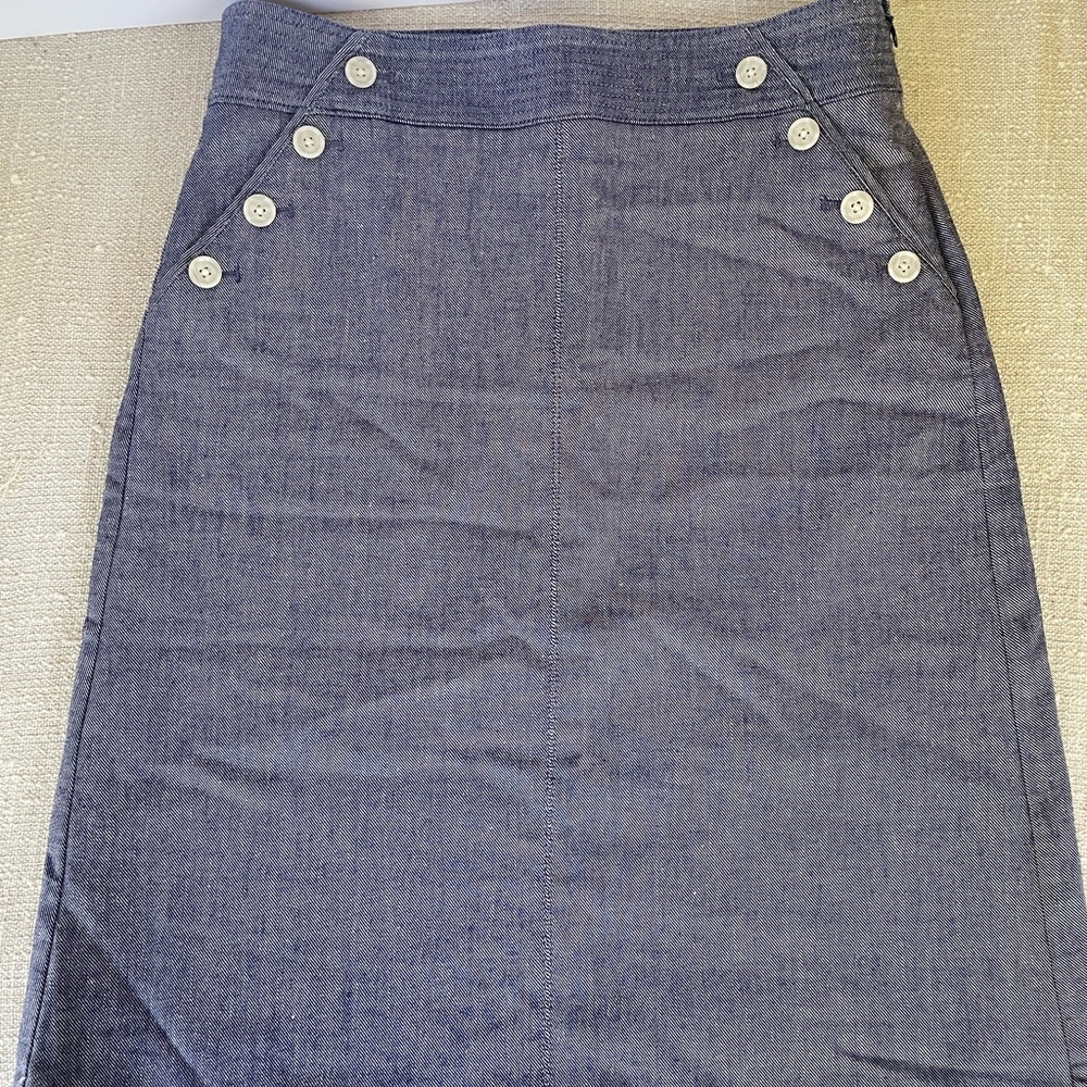 Talbots Denim Blue Pencil Skirt with Button Detail